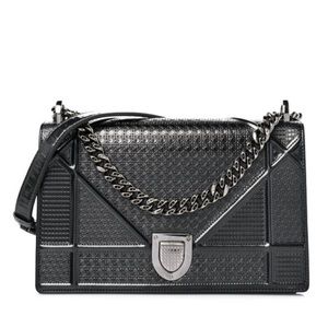 DIOR Metallic Patent Leather Cannage Medium Diorama Flap Bag Gunmetal/Onyx Black